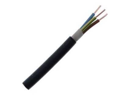 Pevný medený inštalačný kábel CYKY-J 3x2.5 mm2 v čiernom PVC plášti pre zásuvky 230V.